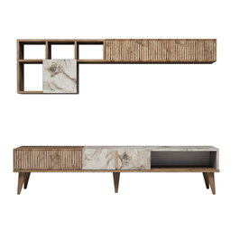 Hanah Home Milan - Unidad de TV Nogal y Blanco con Estanterías